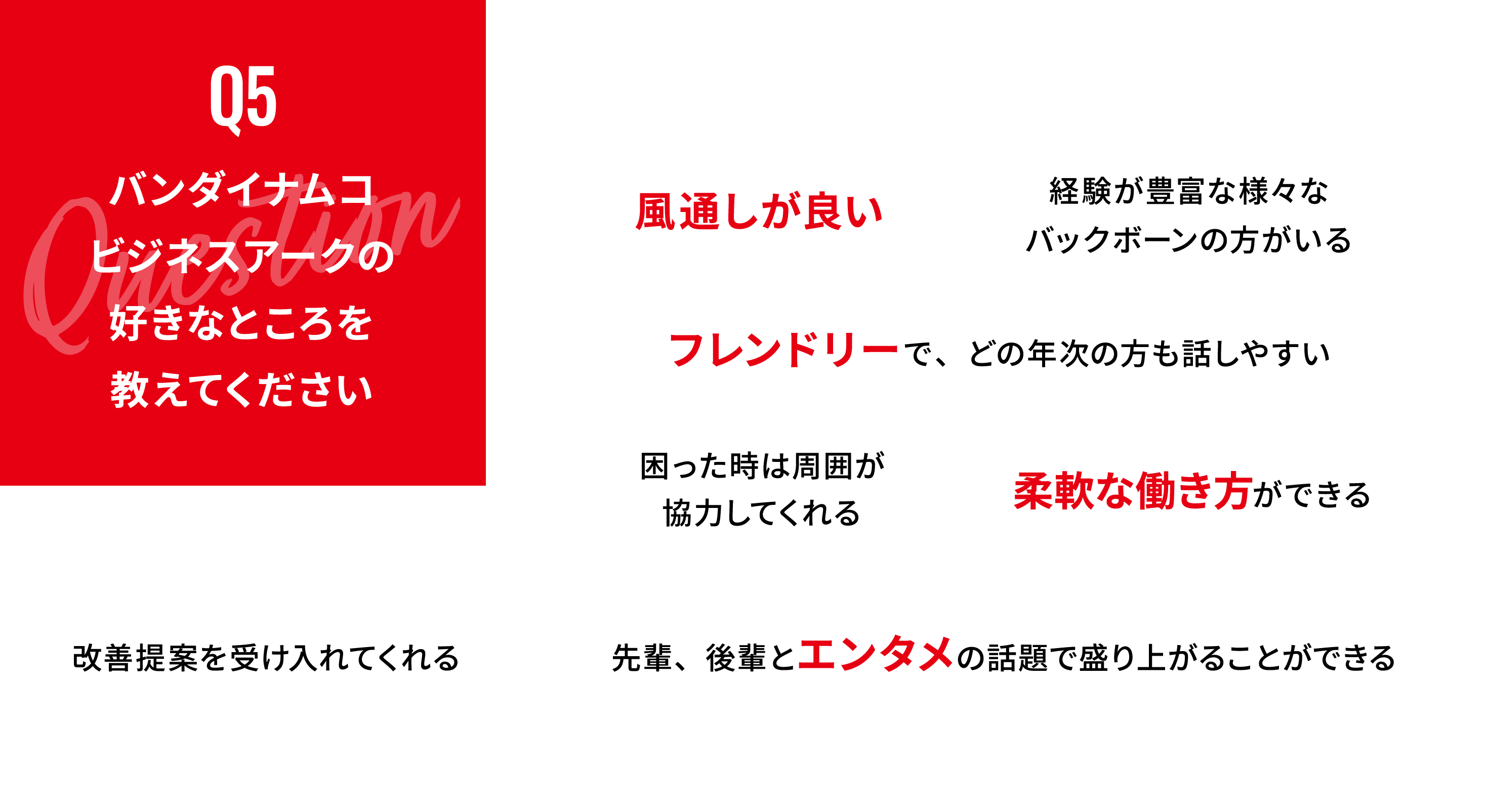 バンダイナムコビジネスアークの好きなところを教えてください