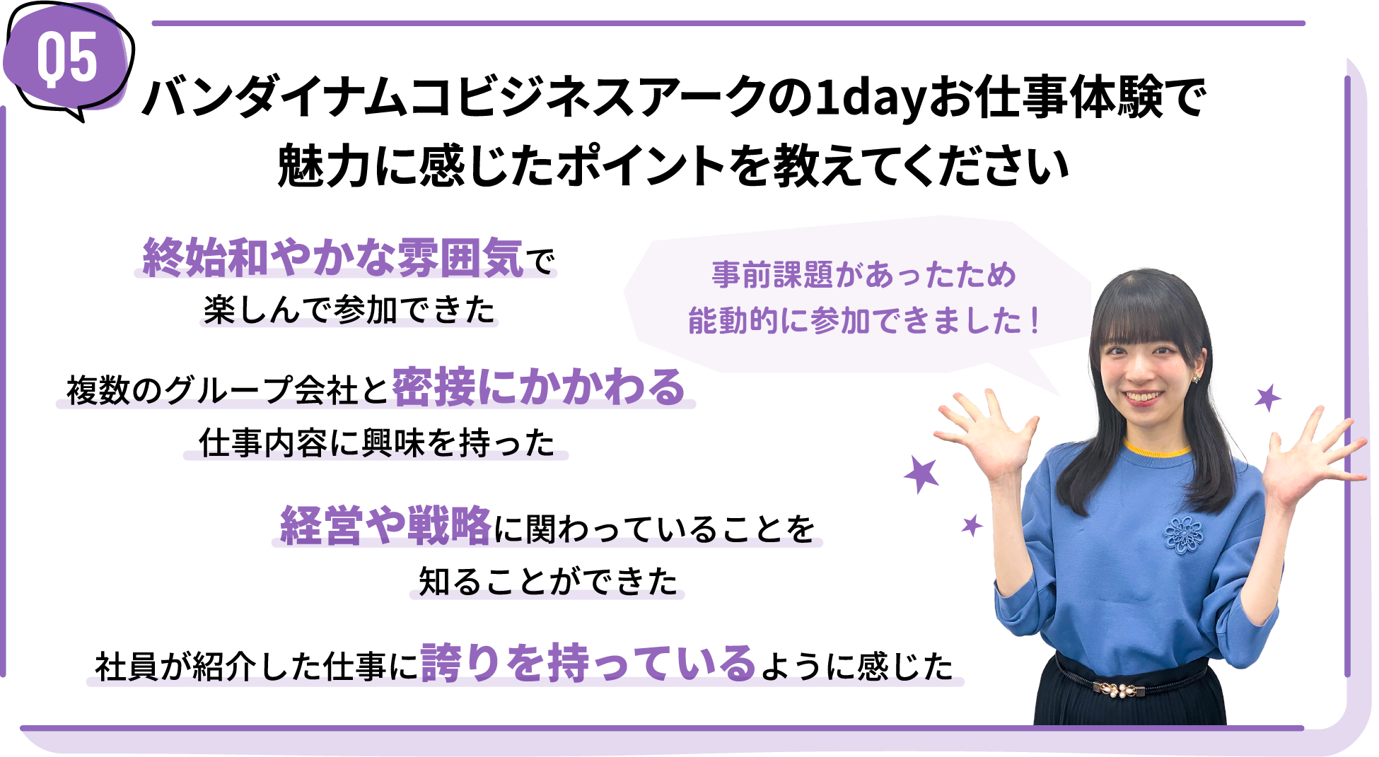 バンダイナムコビジネスアークの1dayお仕事体験で魅力に感じたポイントを教えてください